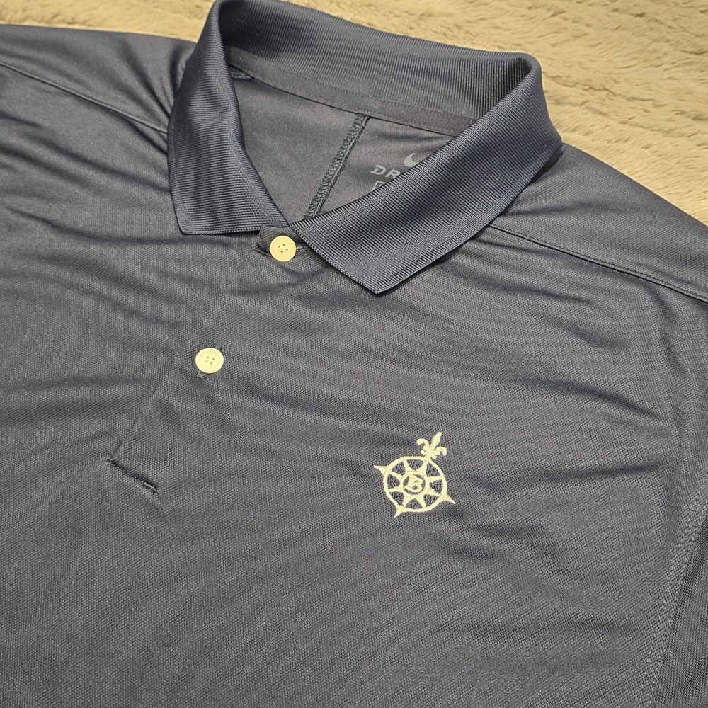 Nike Dri-FIT Bayonne Golf Club‎ Polo Shirt Mens Medium Navy Blue Standard Fit